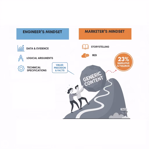 Infographic contrasting "Engineer's Mindset" and "Marketer's Mindset."